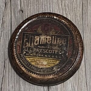 Vintage Enameline J.L. Prescott Co. Stove Polish‎ Tin Can Advertising